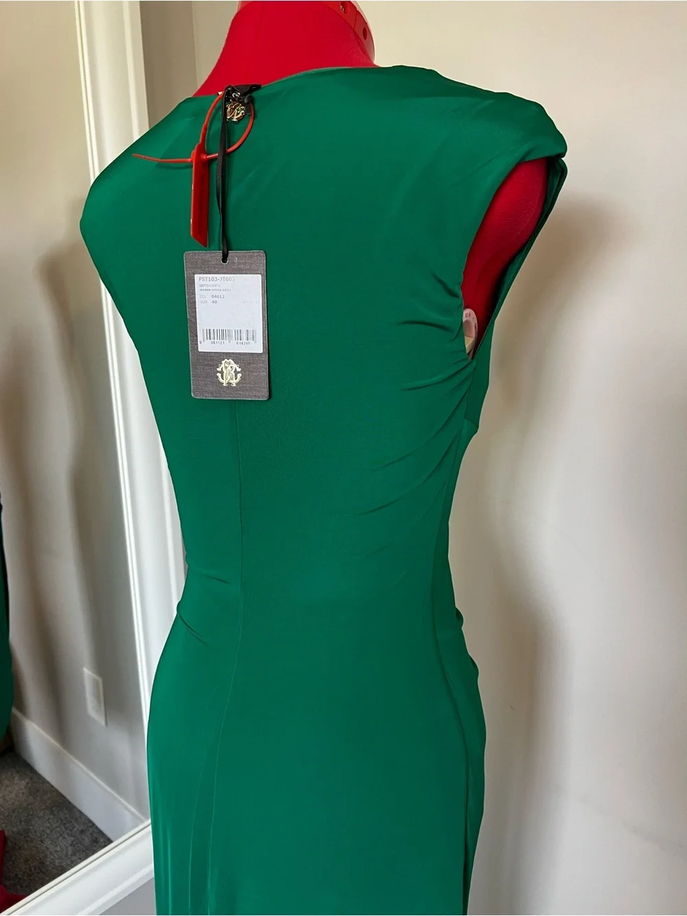 Roberto Cavalli Emerald Green Ruched Wrap Midi Dress - Picture 5 of 10